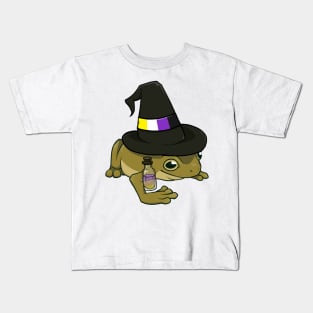 Nonbinary Pride Witch Frog Kids T-Shirt
